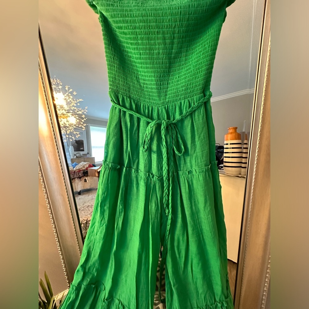 Rand: Love Tree,  tube top jumpsuit with wide flared legs!